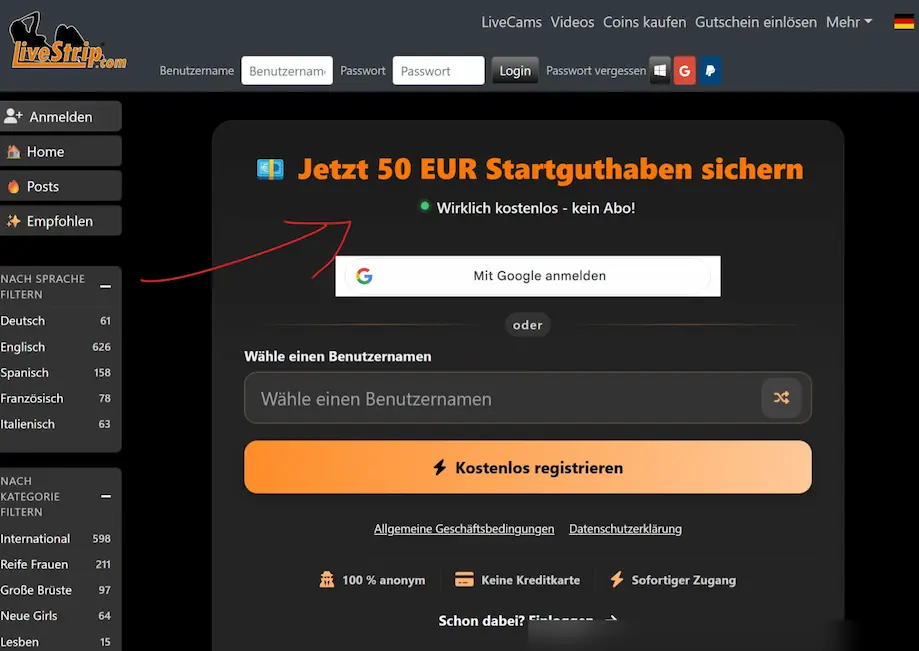 livestrip 50 euro bonus